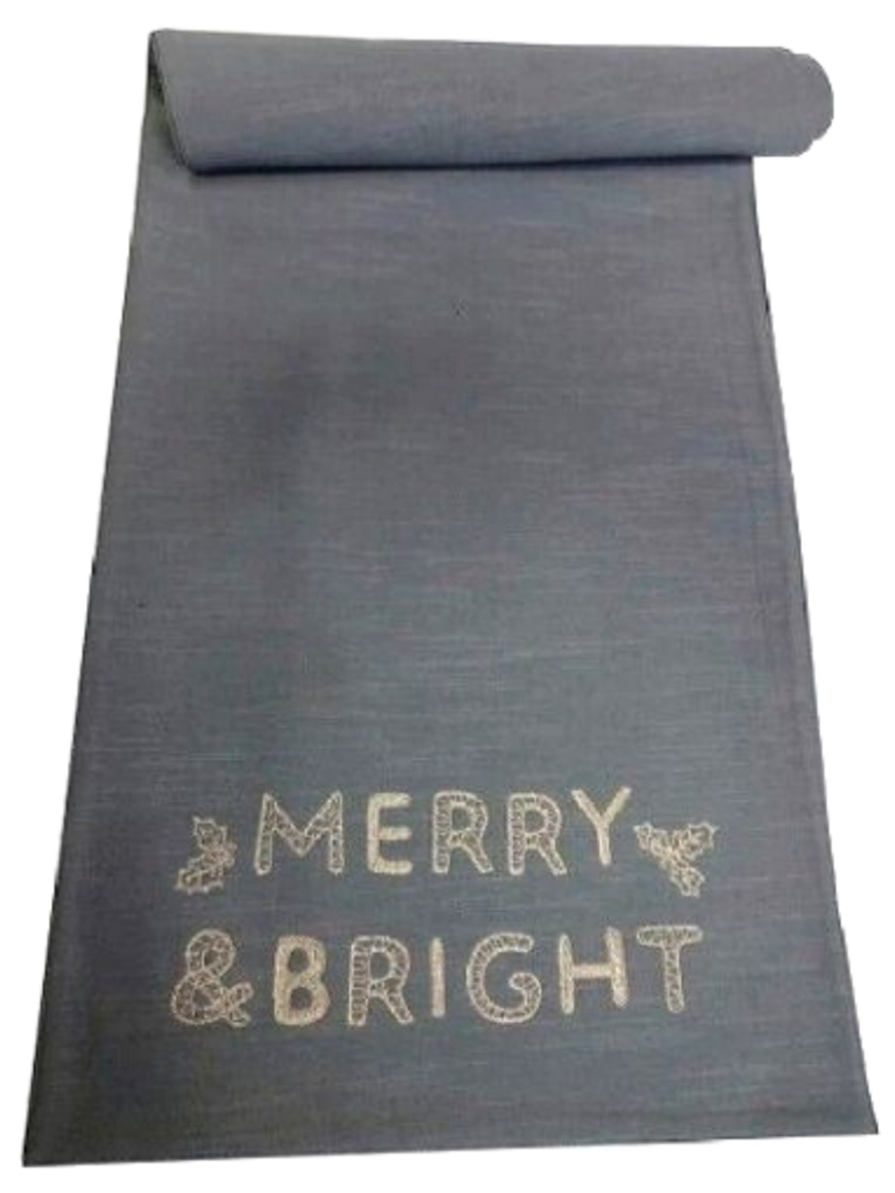 Threshold Gray Gold Merry & Bright Christmas Embroidered Table Runner 72" NEW